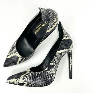 YSL Yves Saint Laurent Snake Print Textured Printed Pump Cream & Black Sz 8